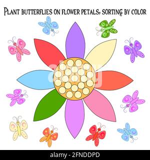 Jeu éducatif pour les enfants pour les petits à trouver la couleur, les papillons et les fleurs assortis Illustration de Vecteur