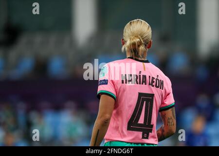 Göteborg, Suède. 16 mai 2021. Maria Leon (4 Barcelone) regarde pendant la FINALE de la Ligue des champions des femmes de l'UEFA 2021 entre le FC Chelsea et le FC Barcelone à Gamla Ullevi à Göteborg, en Suède. Crédit: SPP Sport presse photo. /Alamy Live News Banque D'Images