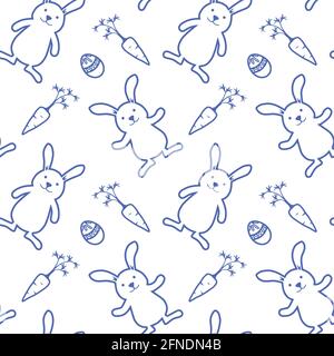 Lapins de Pâques, œufs et carottes motif sans couture sur fond blanc Vector Illustration de Vecteur