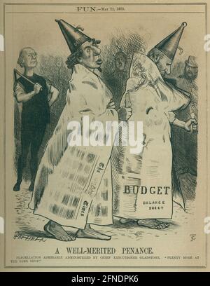 William Ewart Gladstone (1809-1898), político libéral británico, caricaturizado de verdugo, criticando el periódico londinense les temps. Flagelación administrada admirablemente por el principal verdugo Gladstone. Mucho más en la misma tienda. Dibujo satírico-político publicado en el periódico Fun en 1875. Caricatura de William Ewart Gladstone (1809-1898), político libéral británico. Banque D'Images