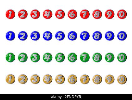 Ensemble d'icônes de couleur avec des nombres compris entre zéro et neuf Illustration de Vecteur