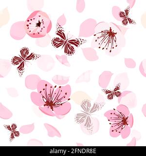 Un fond sans couture de sakura avec des papillons . Illustration vectorielle Illustration de Vecteur