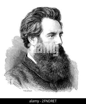 Thomas Woolner (1825-1892), escultor y poeta inglés, uno de los miembros fundadores de la Hermandad Prerrafaelita. Grabado de 1875. Banque D'Images