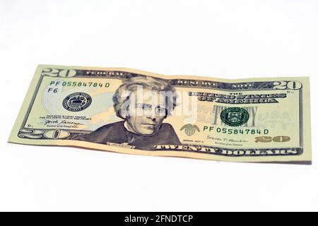 Côté opposé de 20 dollars portrait, vingt dollars américains fond de billet, foyer sélectif, dollars américains billet avec la photo d'un Banque D'Images