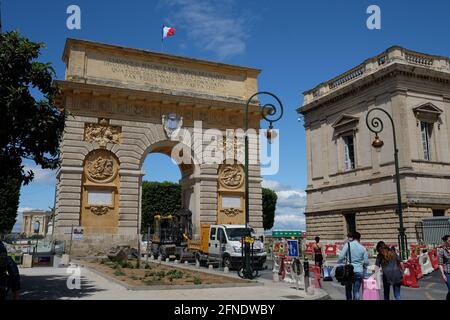 Porte du Peyrou, arche triomphale, centre-ville de Montpellier, Occitanie, Sud de la France Banque D'Images