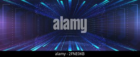 Accélérez l'arrière-plan de mouvement avec des effets de lumière et de lumière. Design futuriste VR cyberespace avec lumières et reflets. Arrière-plan de vitesse abstrait. Vecteur Illustration de Vecteur