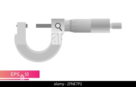 Le micromètre est lisse avec une échelle de mesure. Conception réaliste. Sur fond blanc. Outils pour le spécialiste et l'ingénieur. Vecteur plat Illustration de Vecteur
