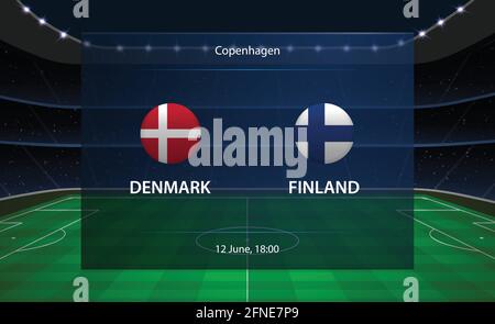 Tableau de bord du football du Danemark contre la Finlande. Modèle de football à motif de diffusion Illustration de Vecteur