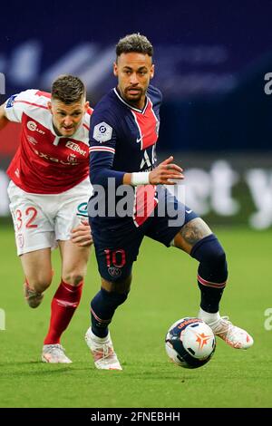 Neymar lors du match de football de la Ligue française 1 entre Paris Saint Germain (PSG) et Stade de Reims (SR) au stade du Parc des Princes, à Paris, France, le 16 mai 2021. Photo de Julien Poupart/ABACAPRESS.COM Banque D'Images