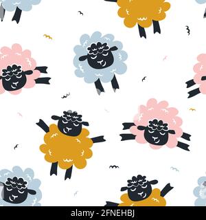 Motif puéril sans coutures avec de jolis moutons. Texture créative pour le tissu, le textile Illustration de Vecteur