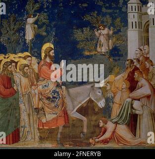 La fresque « entrée à Jérusalem » de Giotto dans la Capella Degli Scrovegni all'Arena à Padoue.n [traduction automatique] Banque D'Images