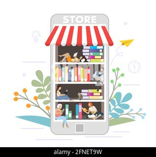 Librairie en ligne concept vectoriel modèle plat illustration Illustration de Vecteur