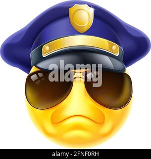 Angry policeman Emoticon Emoji visage icône de dessin animé Illustration de Vecteur