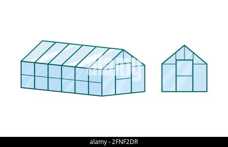 Serre de verre isolée sur fond blanc. Vue de face et projection isométrique. Bâtiment agricole. Construction de jardins pour la culture de plantes. Illustration de dessin animé vectoriel. Illustration de Vecteur