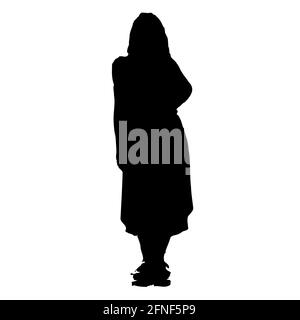 Silhouette de femme élégante dans une robe debout. Gris noir sur fond blanc. Illustration vectorielle. Illustration de Vecteur