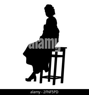 Silhouette de femme élégante et élégante dans une robe assise sur un tabouret haut. Gris noir sur fond blanc. Illustration vectorielle. Illustration de Vecteur