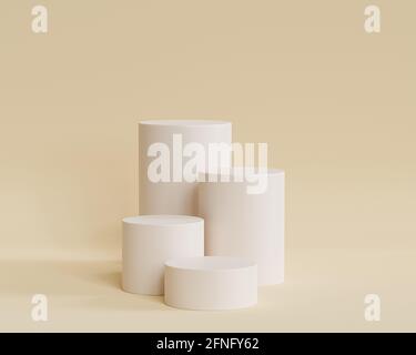 Podiums ou socles en forme de cylindre pour produits ou publicité sur fond beige, rendu minimal de l'illustration 3d Banque D'Images
