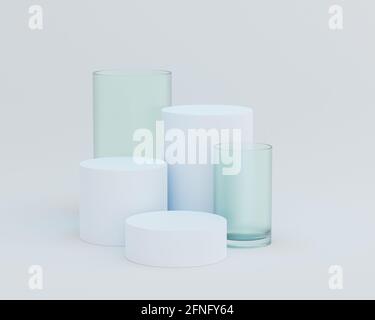 Podiums ou socles en forme de cylindre pour produits ou publicité sur fond blanc, rendu minimal de l'illustration 3d Banque D'Images