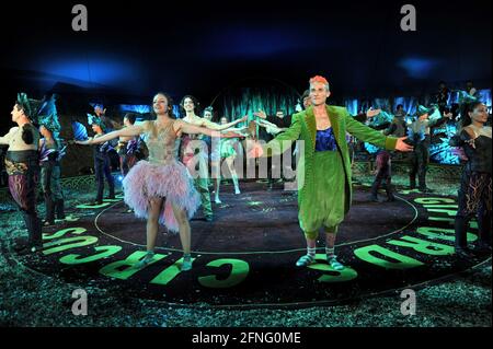 La première répétition complète de la robe au Cirque Giffords, basé près de Stroud, Gloucesterhsire du nouveau spectacle The Hooley avant les spectacles en direct d'allo Banque D'Images