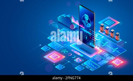 Médecin en ligne. Technologie médicale. Télémédecine. Consultation médicale avec un médecin dans une clinique Internet. Communication en ligne avec la clinique médicale Illustration de Vecteur