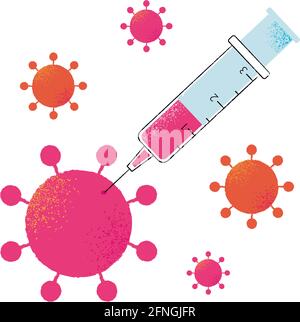 La seringue contenant le vaccin Corona détruit le virus SRAS-cov-2. Destruction du coronavirus. Victoire pour la vaccination. Illustration vectorielle. Illustration de Vecteur