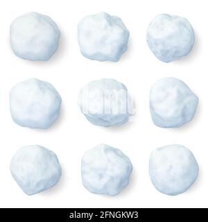 Boules de neige réalistes. Boule de neige glacée d'hiver, décorations de neige de noël ou enfants boules de neige d'hiver jeu éléments vecteur illustration ensemble. 3D blanc Illustration de Vecteur