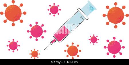 Une seringue avec le vaccin Corona détruit le virus SARS-cov-2. Destruction du coronavirus. Victoire pour la vaccination. Illustration vectorielle. Illustration de Vecteur