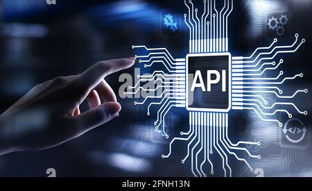 API - interface de programmation d'applications, outil de développement de logiciels, technologie de l'information et concept commercial Banque D'Images