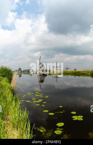 Vue sur les moulins à vent historiques datant de 18 ans de Kinderdijk, dans le sud Pays-Bas Banque D'Images