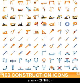 100 icônes construction set. Cartoon illustration de 100 icônes construction vector set isolé sur fond blanc Illustration de Vecteur