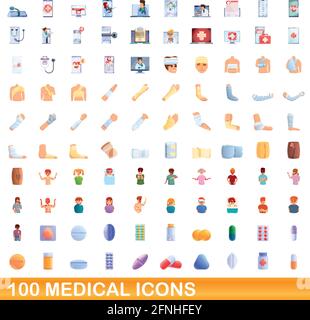 100 medical icons set. Cartoon illustration de 100 icônes vector set médical isolé sur fond blanc Illustration de Vecteur