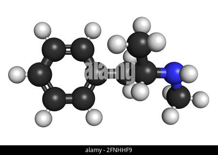 La molécule de drogue de stimulant de la méthamphétamine 3D rend la structure chimique Banque D'Images