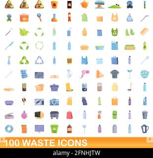 jeu de 100 icônes de déchets. Illustration de 100 symboles de déchets ensemble de vecteurs isolés sur fond blanc Illustration de Vecteur