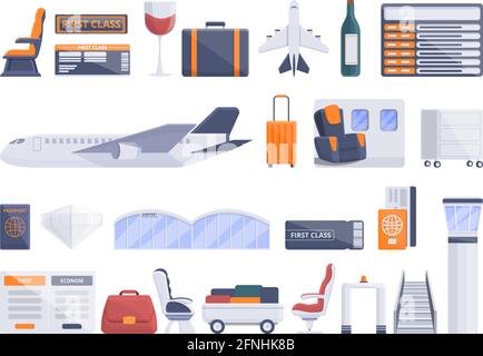 Icônes de voyage de première classe définies. Ensemble de dessins animés d'icônes de vecteur de voyage de première classe pour la conception de sites Web Illustration de Vecteur