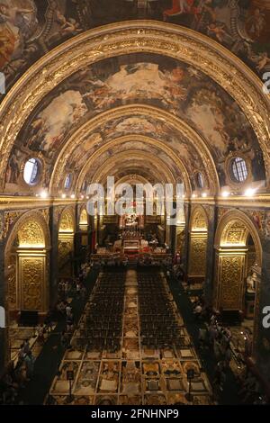 La Valette. Malte. Co-cathédrale Saint-Jean. Vue de l'intérieur. Banque D'Images
