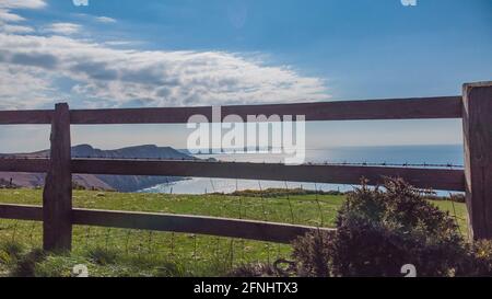 Vue aérienne de Pwllderi, Pembrokeshire, pays de Galles, Royaume-Uni Banque D'Images