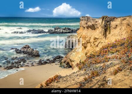 Vue sur la plage de Pecadero par une belle journée de printemps En Californie Banque D'Images