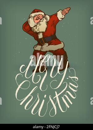 Décoration de Noël vintage et calligraphie de Noël au joyeux carte Illustration de Vecteur