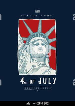 Quatrième de juillet statue de la liberté vintage face à l'affiche typographique Illustration de Vecteur