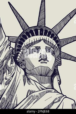 Statue de la liberté à New York, illustration de dessin d'encre aux États-Unis Illustration de Vecteur