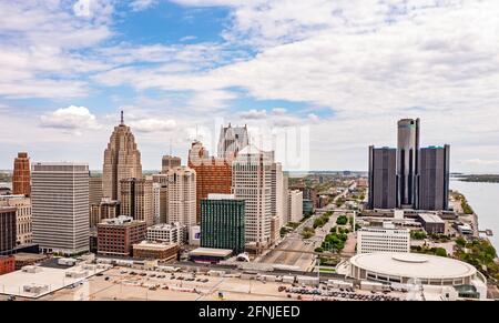 Detroit, Michigan - une vue aérienne du centre-ville de Detroit. Banque D'Images