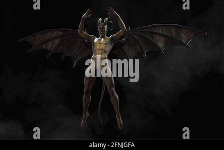 Fantastique 3d Illustration de Daemon et de Devil et Dark Wings avec Clipping Path. Banque D'Images