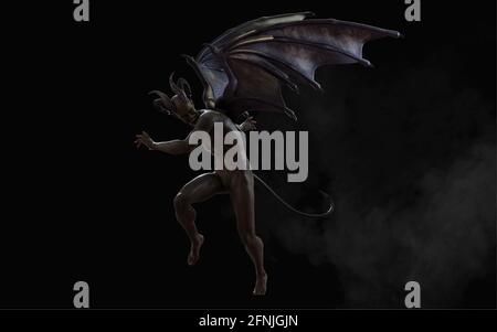 Fantastique 3d Illustration de Daemon et de Devil et Dark Wings avec Clipping Path. Banque D'Images