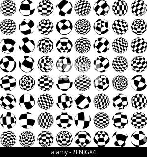 Ensemble de sphères, d'orbes et de globes avec différentes rotations et surfaces de carrés. Balles à carreaux – illustrations vectorielles, boules clip-art Illustration de Vecteur