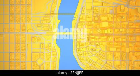 jaune plaine bas polyfilaire moderne centre-ville avec vue sur la rivière. rendu 3d Banque D'Images