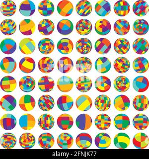 Ensemble de sphères, d'orbes et de globes avec différentes rotations et surfaces de carrés. Balles à carreaux – illustrations vectorielles, boules clip-art Illustration de Vecteur