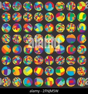 Ensemble de sphères, d'orbes et de globes avec différentes rotations et surfaces de carrés. Balles à carreaux – illustrations vectorielles, boules clip-art Illustration de Vecteur