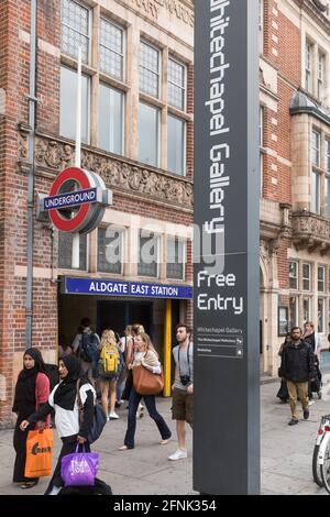 Galerie d'art Whitechapel et station de métro aldgate East, londres, angleterre Banque D'Images