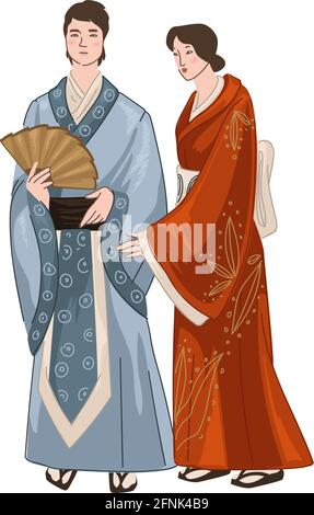 Homme et femme portant des vêtements kimono japonais Illustration de Vecteur