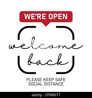 Ouvrez le panneau sur la porte d'entrée - bienvenue à l'arrière nous travaillons à nouveau. Restez à distance. Vecteur EPS 10 Illustration de Vecteur